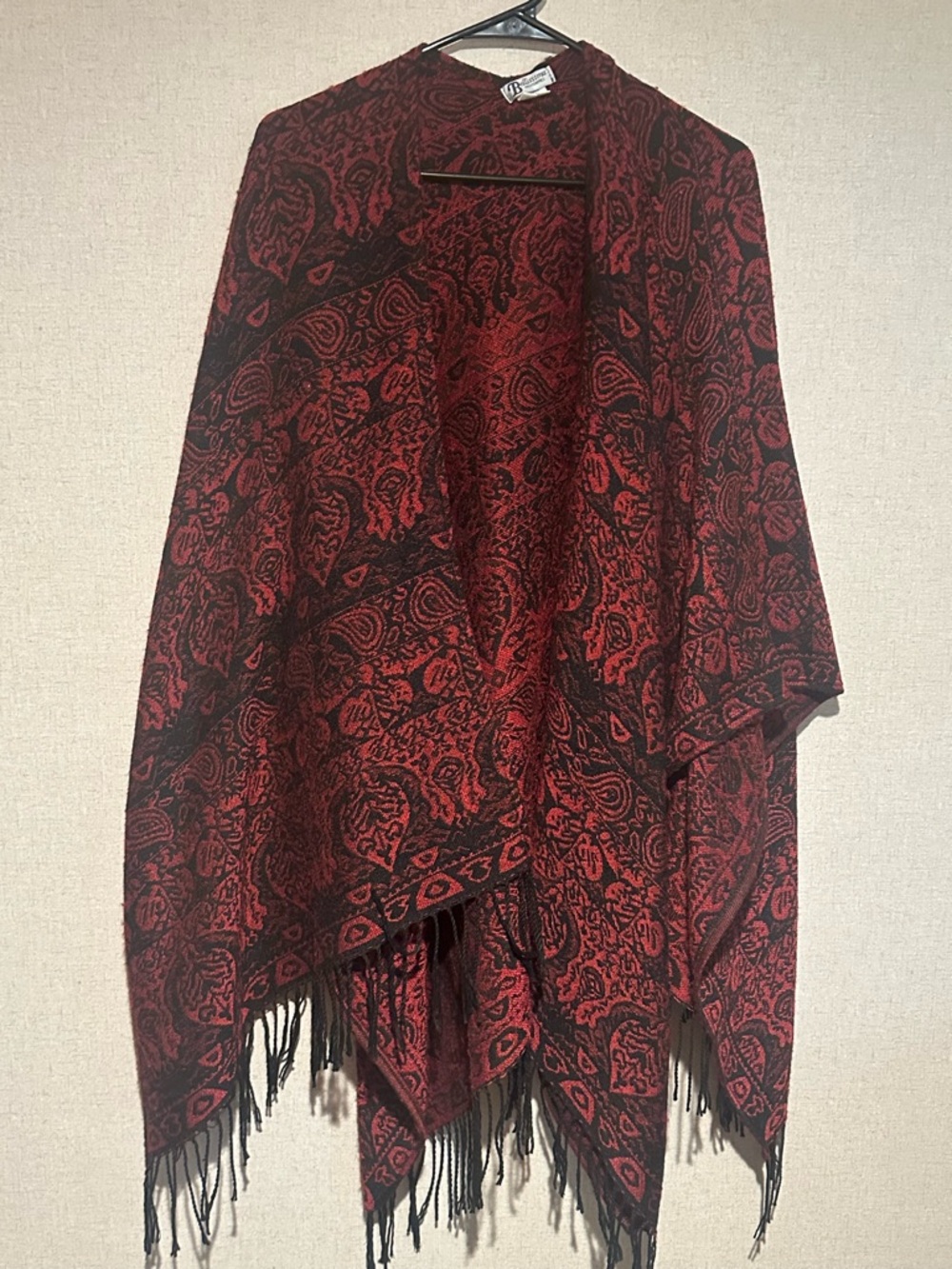 Bellissima Accessories Red Black Paisley Fringe Pashmina Shawl Wrap